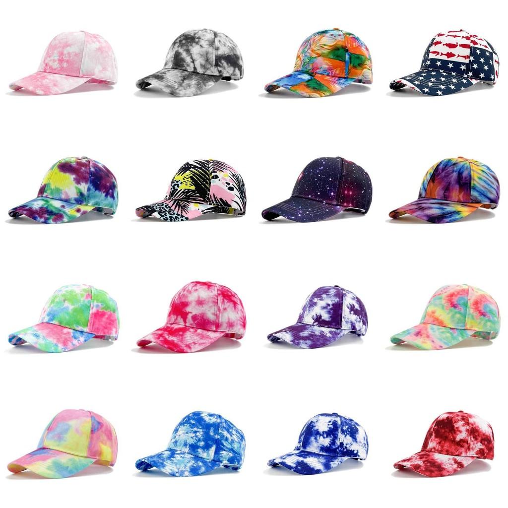 Dye Tie Print Baseball Cap Hip Hop Color Block Graffiti Visor Hat Protection Sun