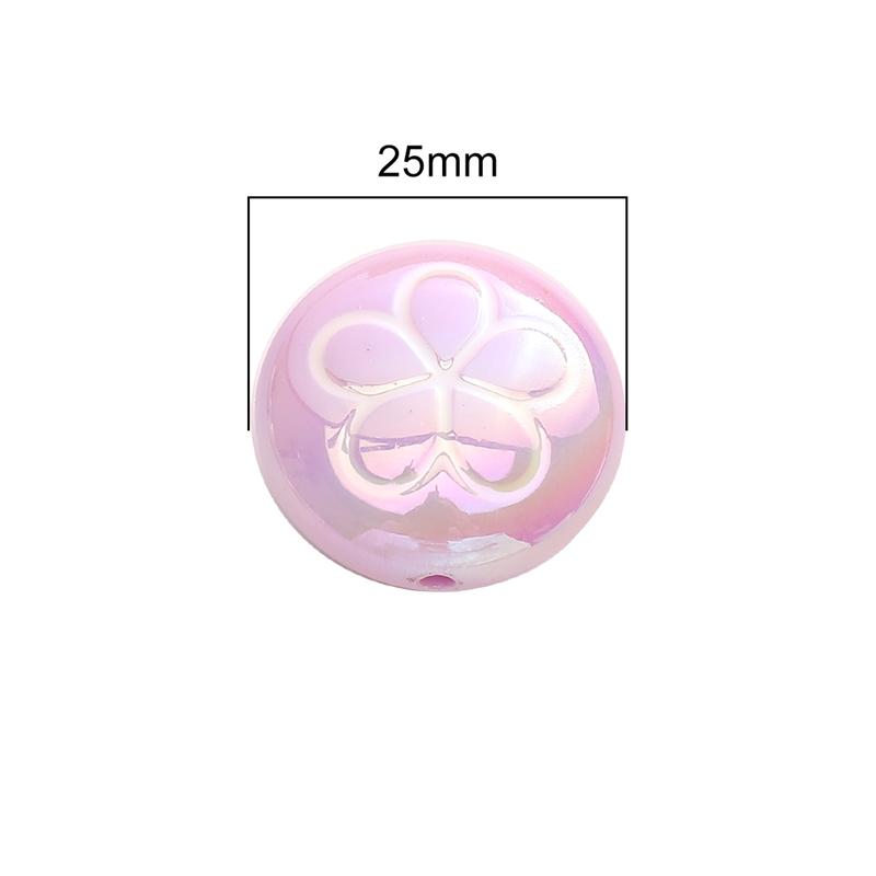 2pcs [25mm] Flat Round Acrylic Beads Plaid Flower Flat Beads For Jewelry Making DIY Pendant Keychain Crafts Findings