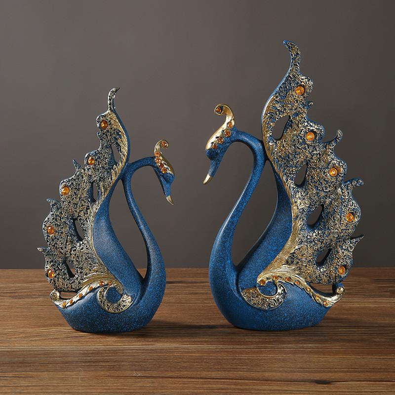 Modern Swan Pair Resin Sculpture For Office Living Room Decorative Display