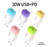 65W Gallium Nitride Gradient Charger with Multi-port 1USB + 2PD, 5V2A with Colorful Light