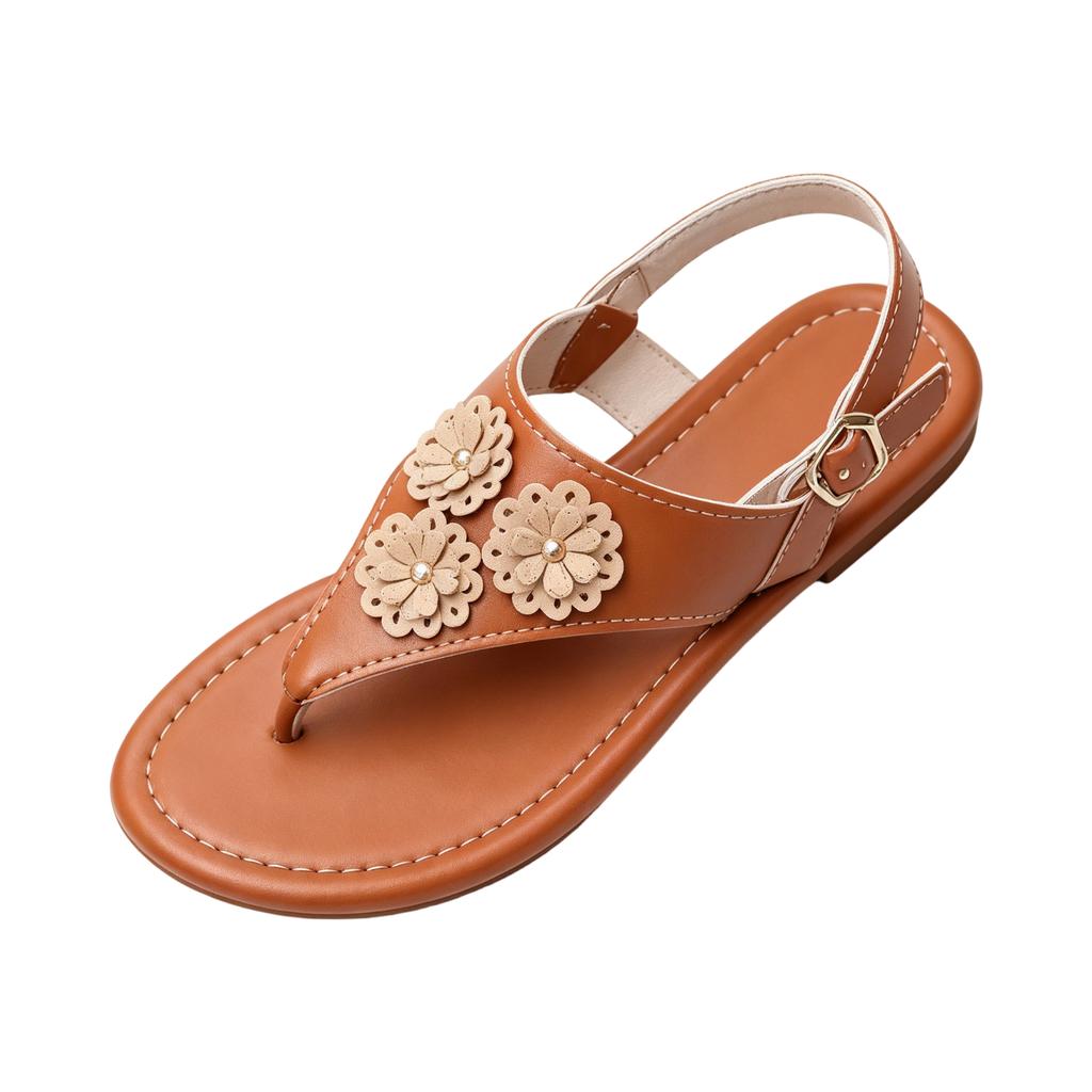 Women's Floral Toe Thong Sandals with Adjustable Back Strap Buckle Flat Sole Casual Summer Footwear
