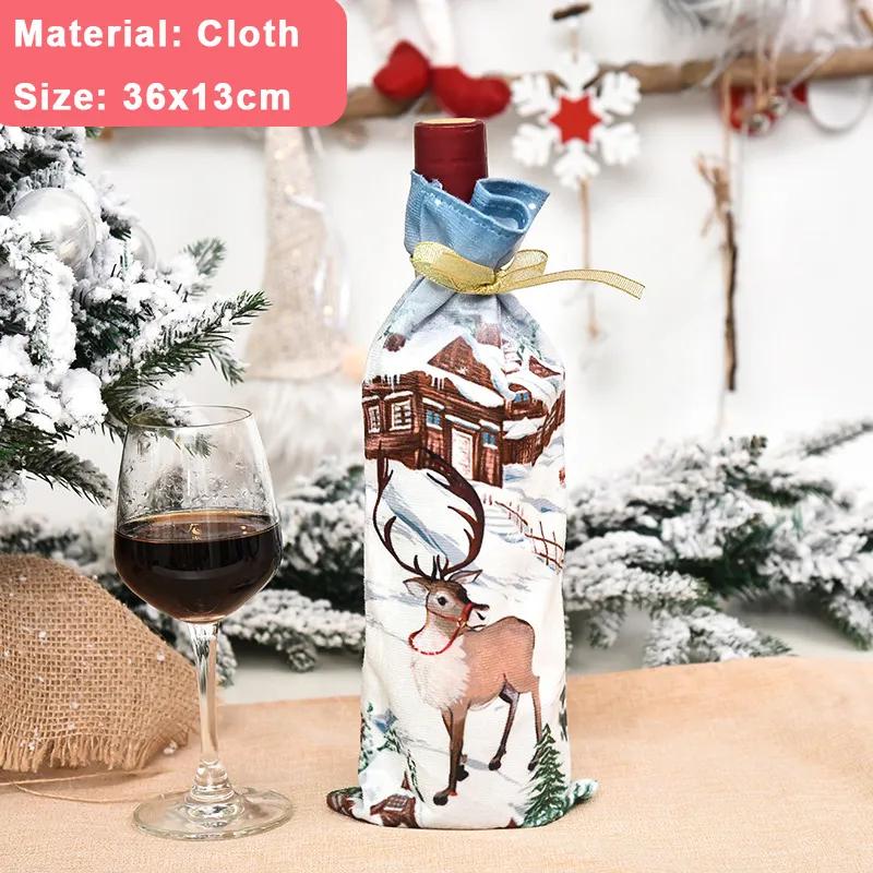 Christmas Wine Bottle Cover Set Santa Claus Snowman Knitted Wool Red Wine Bottle Bags For New Year Xmas Party Dinner Table Decor