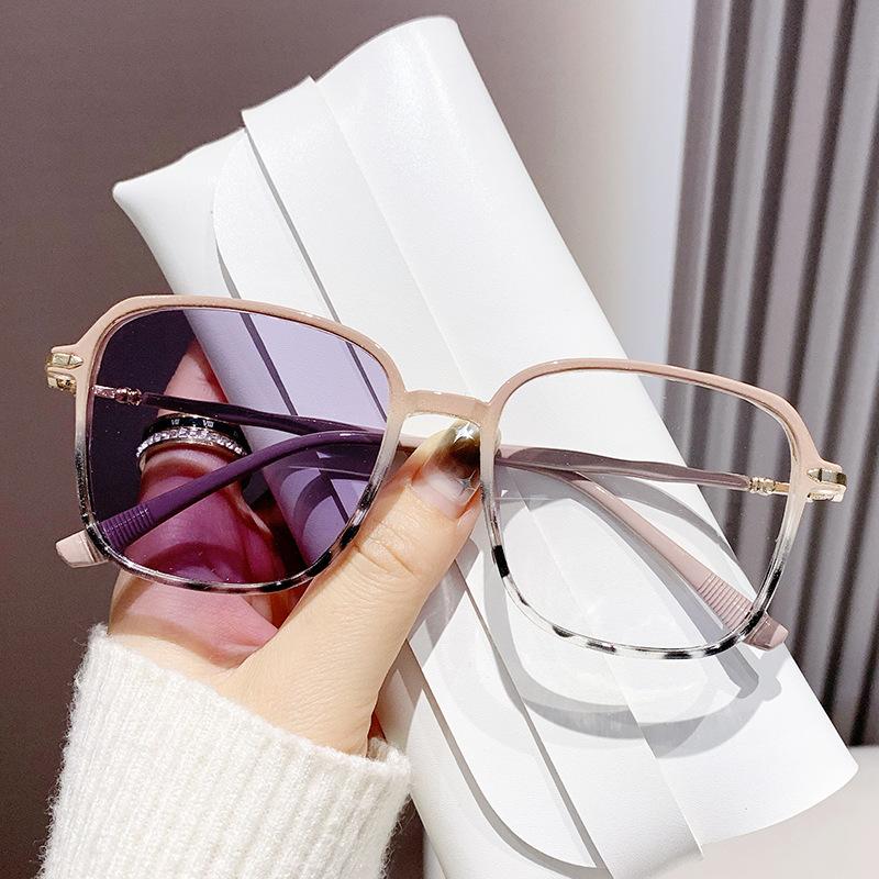Light-Sensitive Color-Changing Myopia Glasses Women'S Large Frame Ultra-Light Plain Face Anti-Blue Light Blue Face Thin Girl Frame