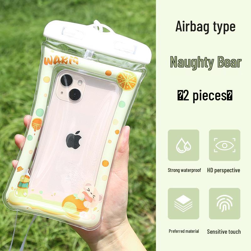 2-Pack Waterproof Airbag Phone Bag: Ultra-Thin, Dustproof, Transparent for Swimming & Rafting