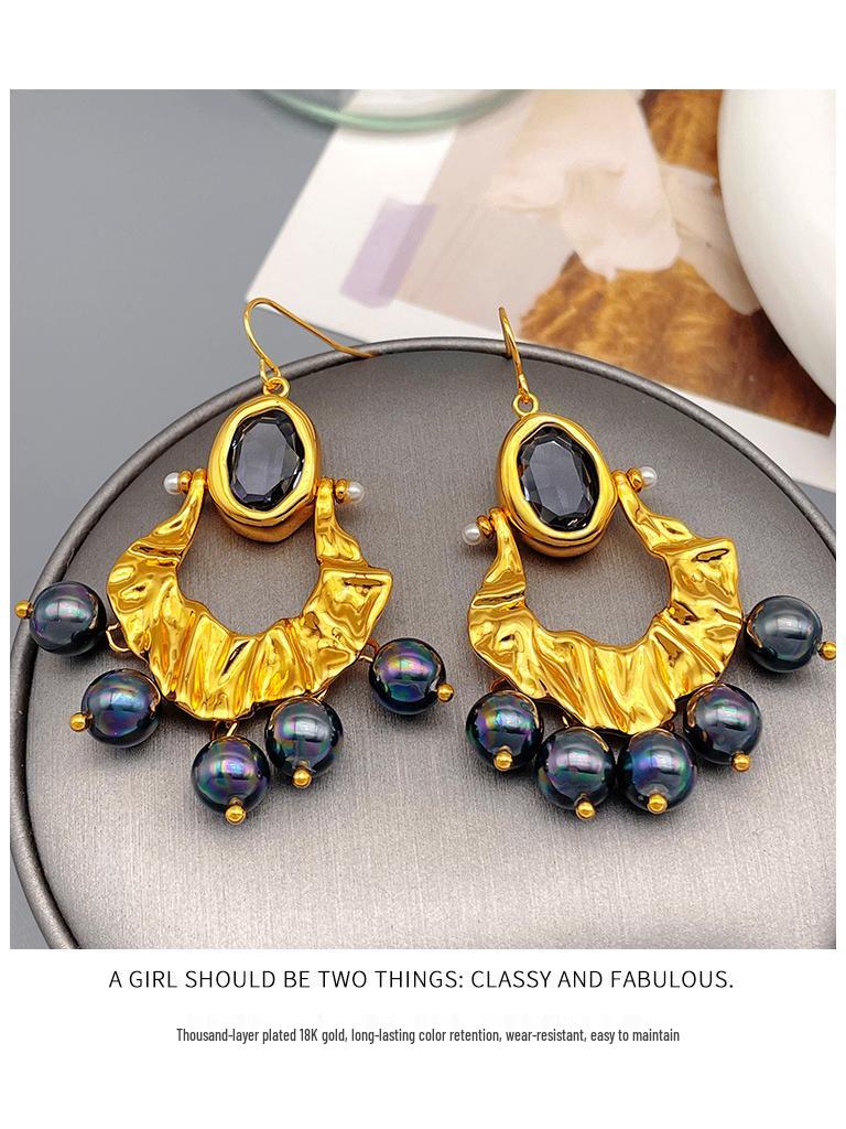 French Retro Pearl Tassel Irregular Pleated Dangle Earrings - Stylish & Unique Design