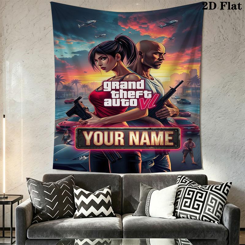 Custom Gta6 Wall Hanging Printed Fabric Blanket Decorative Tapestries for Bedroom Living Room Home Decor