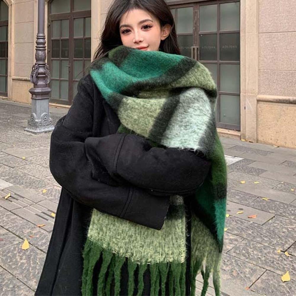 Soft Plaid Mufflers Thick Tassel Shawls Fringed Stoles Winter Scarves Women / Men