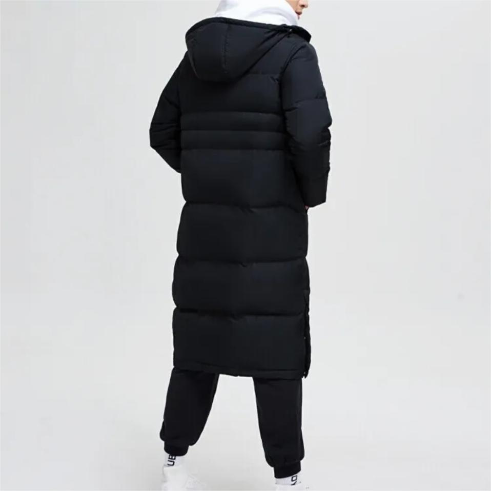 Li Ning Plain Logo Zipper Windbreaker Long Down Jacket Men Outerwear Black YYMT097-1