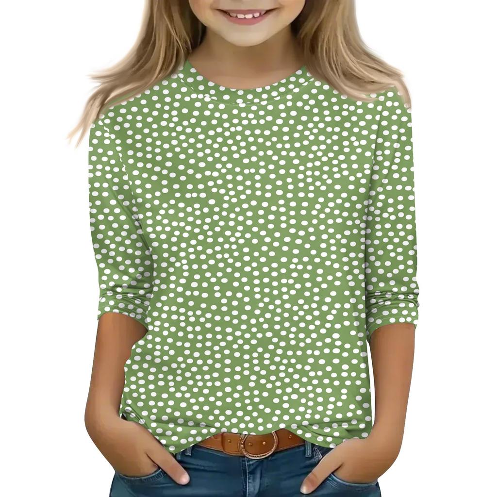 Print Tops For Youth Girls 5-16 Years Round Neck 3/4 Sleeves T-Shirts Trendy Tops Outfit Tees