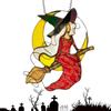 Witch Stained Glass Halloween Witch Decor Riding Moon 2D Witch On Moon Decor Acrylic Home Witch Gothic Decor For Bedroom Kitchen