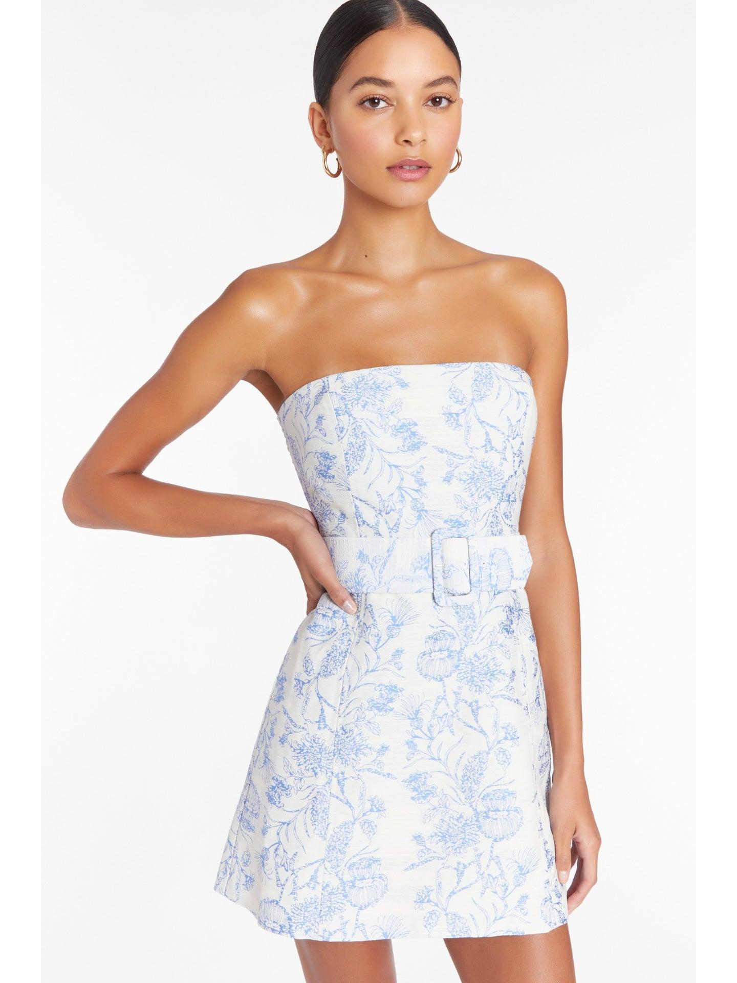 European & American Style Women s Strapless Slim-Fit Floral Dress Small синий