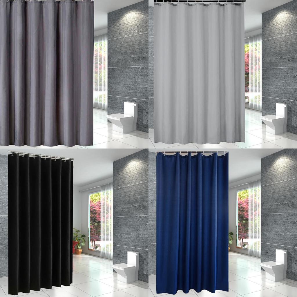 Waterproof Solid Color Polyester Shower Curtain Hooks Set For Decor Bathroom