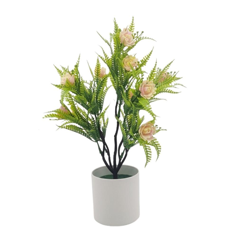 Multicolor Artificial Rose Flower Bonsai White Flowerpot Photo Props Desktop Ornament Green Grass Reusable