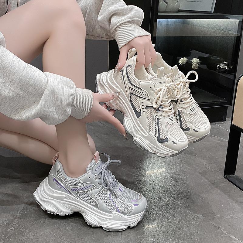 Thick-soled purple dad shoes women's 2025 new spring and summer breathable mesh student muffin single mesh casual sports shoes