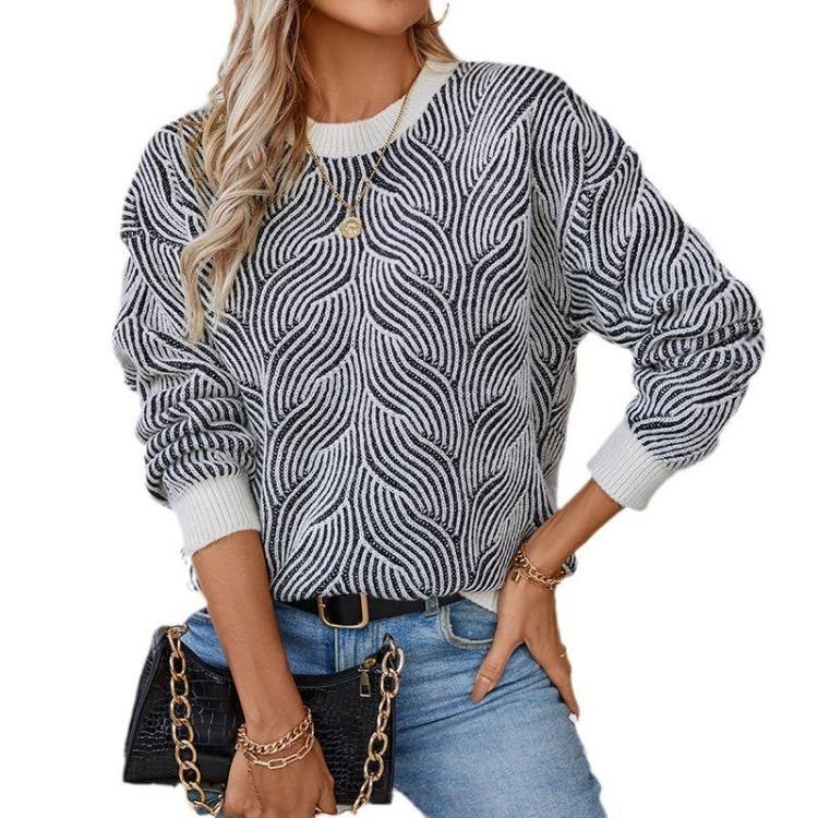 Women Casual Oversized Knitted Mock Neck Long Sleeve Loose Fit Pullover Sweater Print Colorblock Fall Winter Fashion