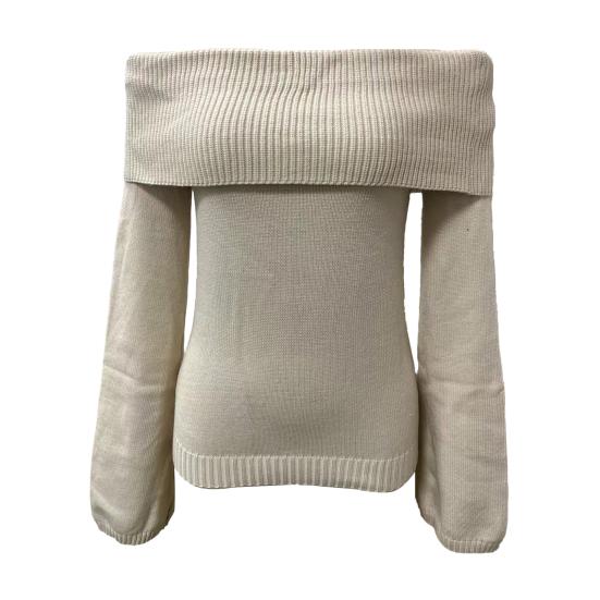 Women Sweater Off Shoulder Long Sleeve Solid Color Knitting Tops Slim Fit Asymmetric Design Pullover Tops Knitwear