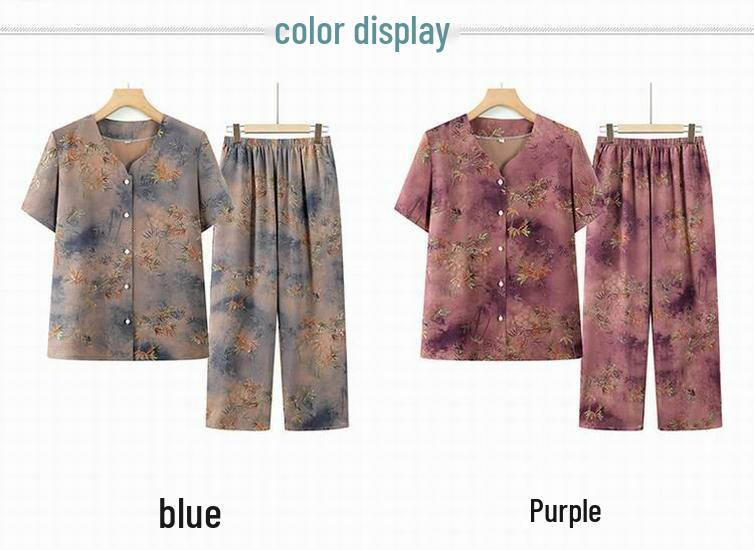 Elderly Women's Round-Neck Short-Sleeve Two-Piece Summer Set