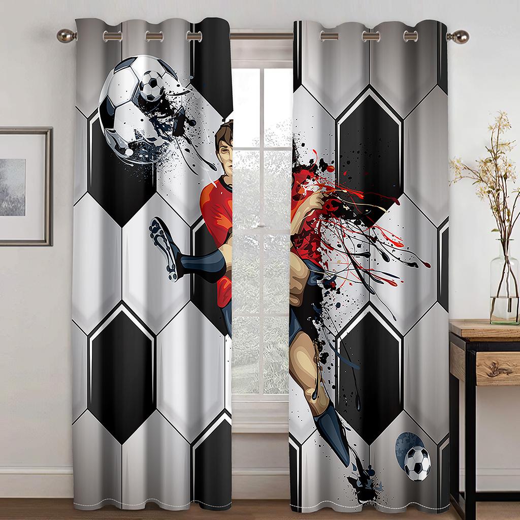 

3D Футбольная занавеска Спортивная серия Декор для детской комнаты Пламя футбола Подходит для гостиной, спальни, кухни, балкона, окна, декор 2 шт. 50W130H(CM)X2PCS&Hook