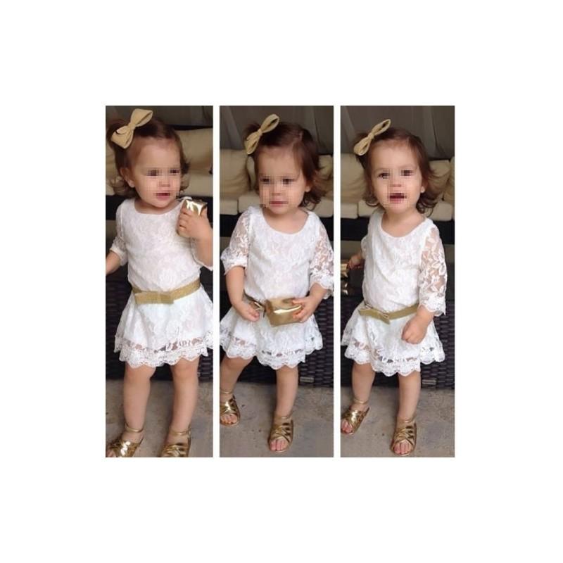 Robe de Fête Blanche en Dentelle Florale Élégante pour Bébés et Enfants Filles pour les Célébrations d'Été