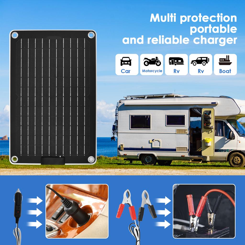 Solar Battery Charger 10W 12V Solar Trickle Car Battery Maintainer Portable IP67 Waterproof Monocrystalline Panel Charging Kit