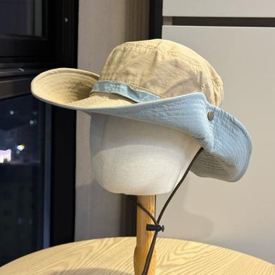 Summer Thin Outdoor Hiking Hat Men's and Women's Quick-drying Sun Hat Western Denim Drawstring Bucket Hat