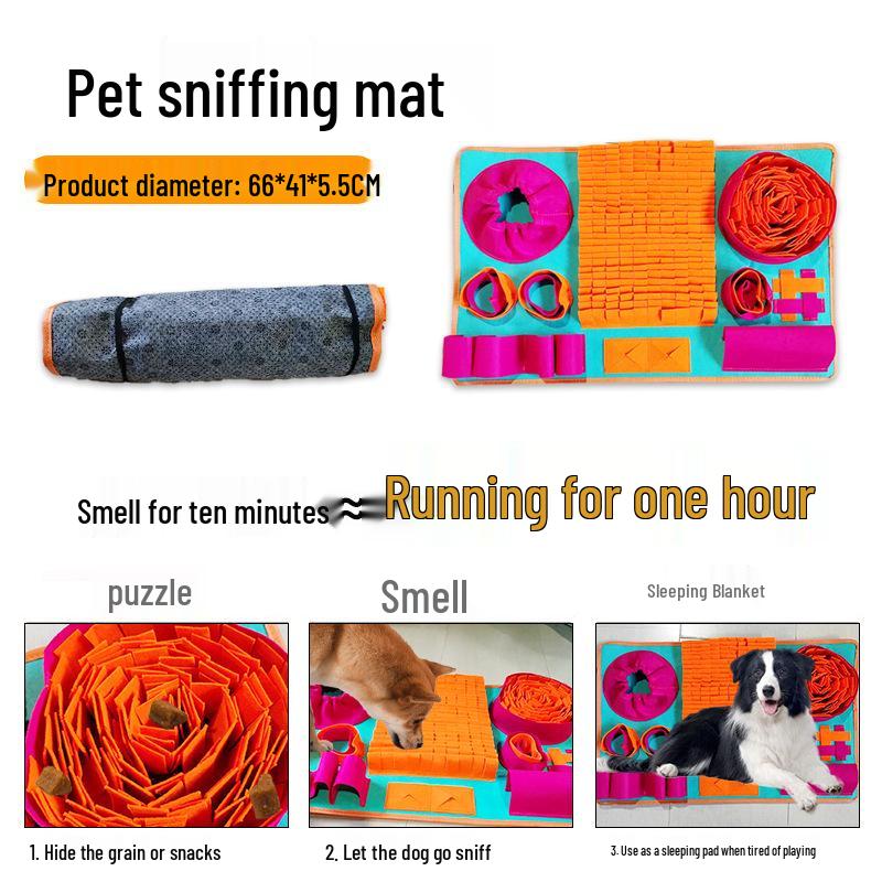 

Pet Snuffle Mat: Interactive Felt Mat Toy for Dogs - Educational & Boredom-Relieving Olfactory Training Food Hideaway 66x41x5.5cm синий/розовый