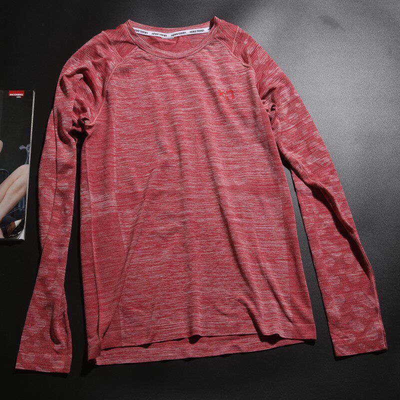 

European and American Orders! Professional Quick-Drying Workout Clothes Women s Outdoor T-Shirt Breathable Long Sleeves Plaid round Neck Running Top Carmine S