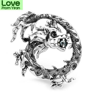 Vintage Pearl Dragon Brooches Women Men Metal Color Animal Party Casual Brooch Pins