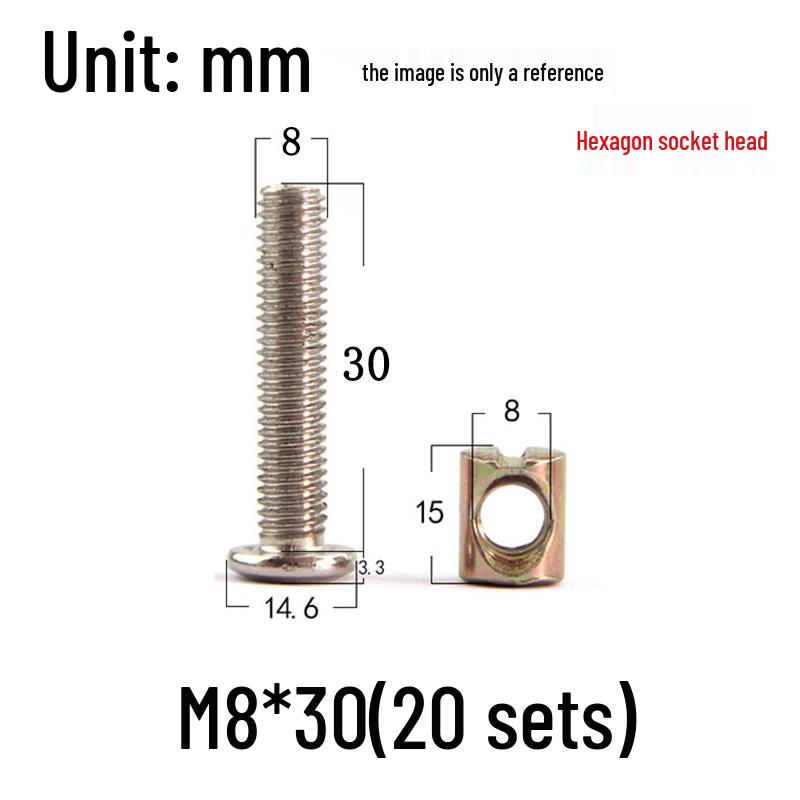 Nickel-Plated Phillips Hex Socket Crib Screw & Nut Set, M6/M8