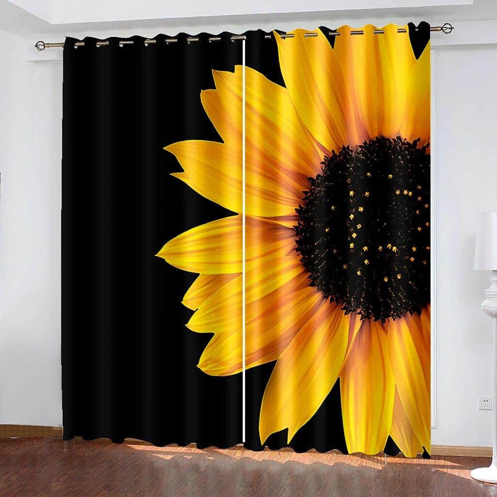 3d Sunflower With Sunshine Modern Blackout Curtains For Living Room Bedroom Curtain Cortinas Para La Sala Kitchen Blinds Drapes