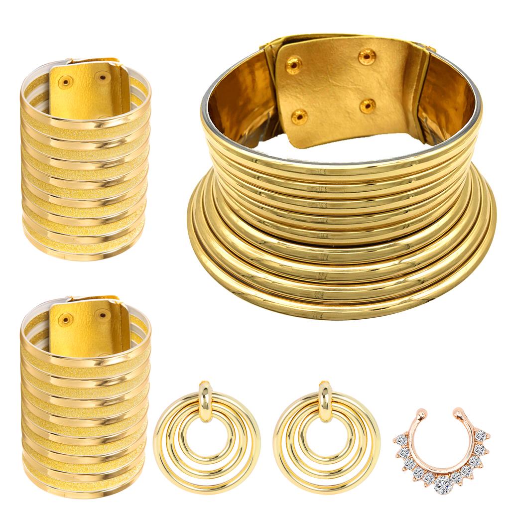 Set di 6 Pezzi Accessori Costume Tribale Nazionale Africano Oro Collo Lungo