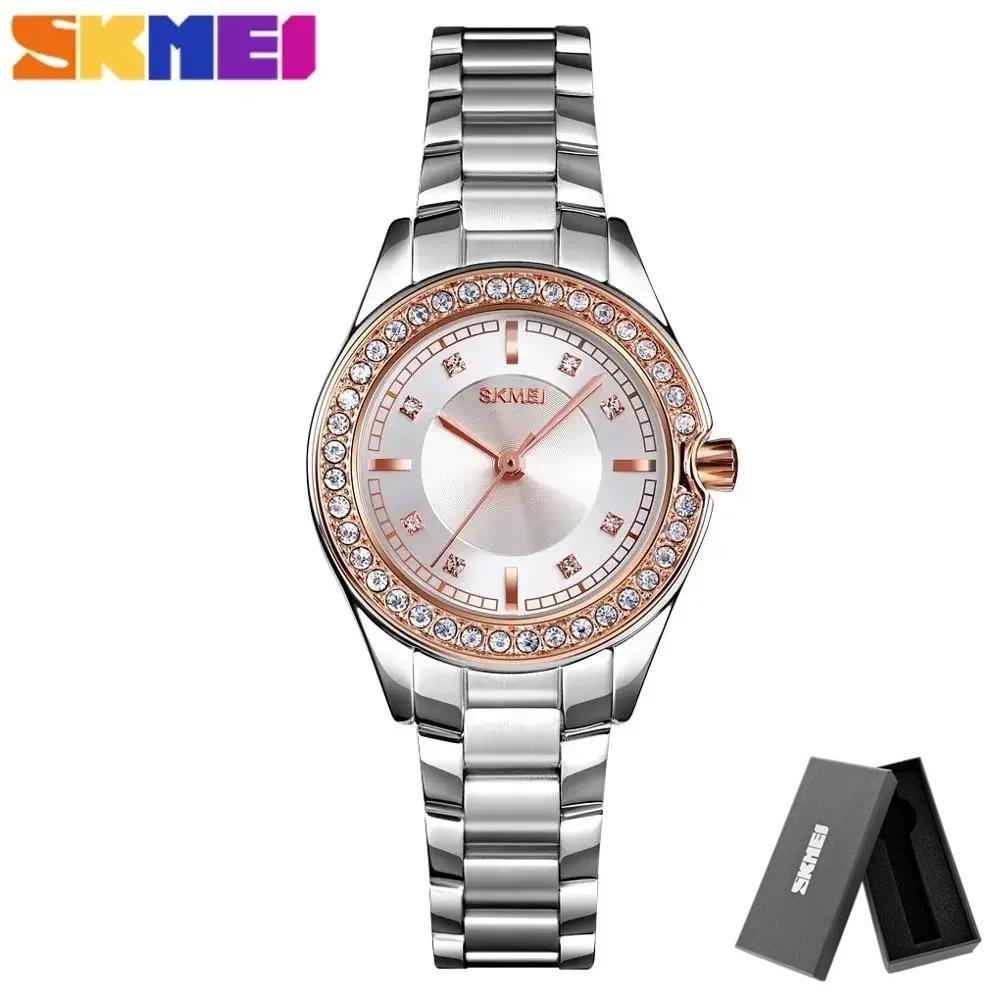 SKMEI 1534 Quartz Watch Innovative Diamond Wristwatches Lady Watches Waterproof Stainless Steel Strap Reloj Mujer Fashion Women