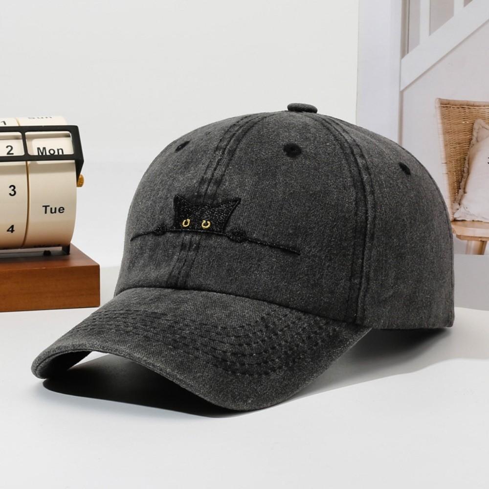 

Washed Cotton Cat Embroidery Baseball Cap Baseball Hats Outdoor Activities Fishing Camping Parties чёрный