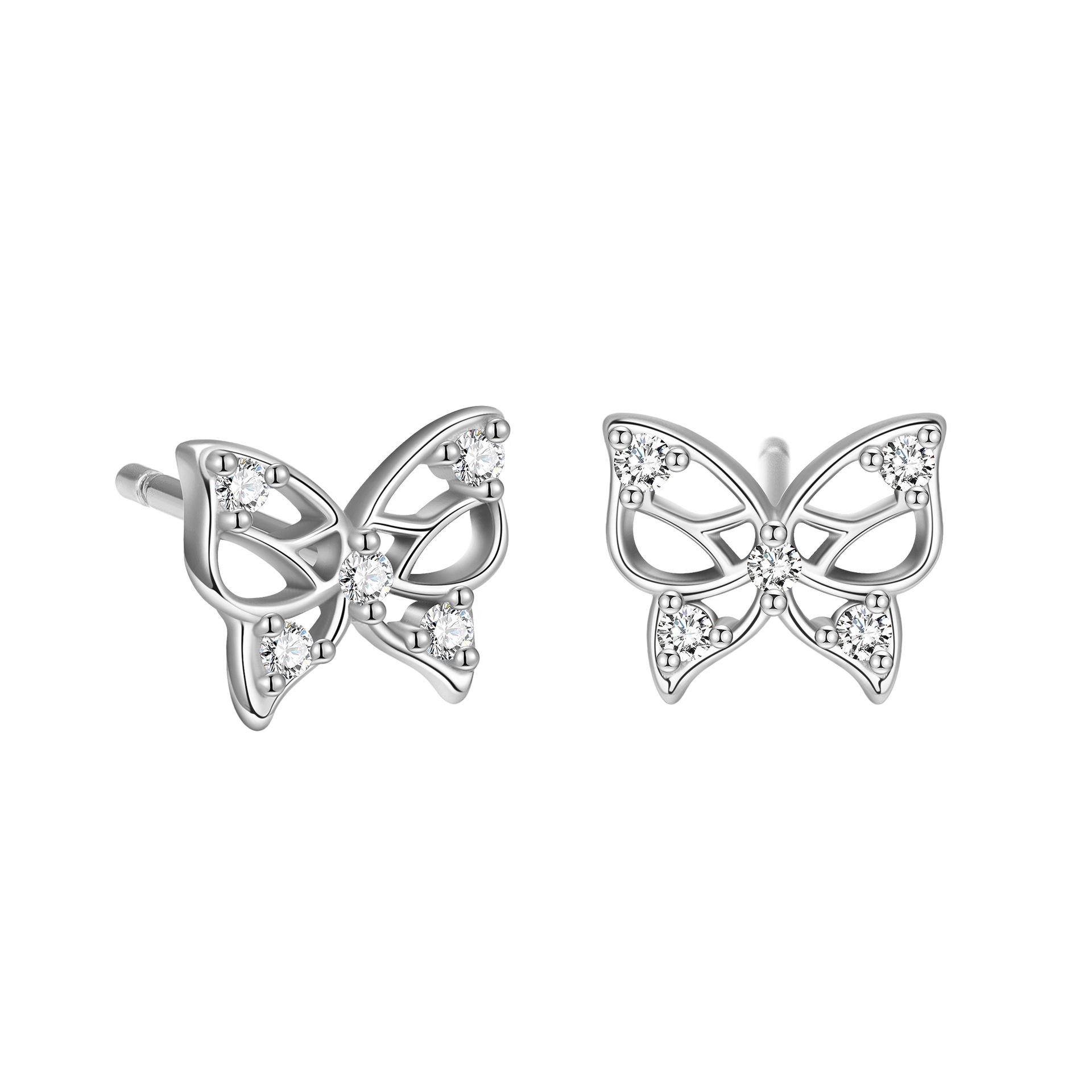 

Micro Inlaid Zircon Hollow Butterfly Stud Earrings 925 Sterling Silver Hypoallergenic Classic Elegant Earrings Fashion Jewellry серебряный