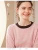 2024 A/W Women's Cashmere Knit Base Layer: Long Sleeve, Round Neck, Color Block, Warm, Comfortable Sweater