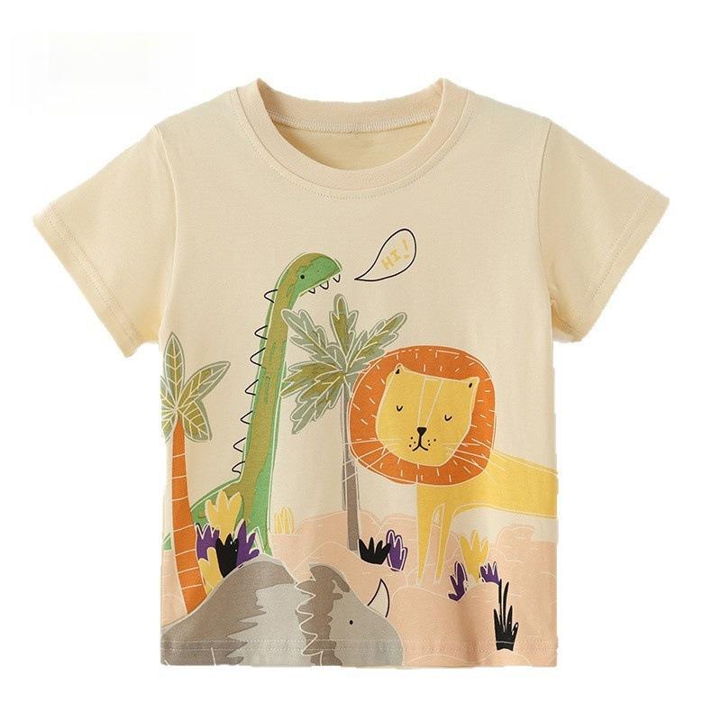 Boys' Short-Sleeve Round-Neck T-Shirts, Cute Kids' T-Shirts, Children's T-Shirts with Printed Designs