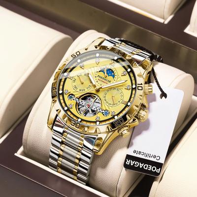 NEW Luxury Automatic Mechanical Watch Tourbillon Waterproof Luminous Date Week Men Wristwatch Stainless Steel Men's Watches