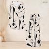 Women Plus Size White Navy Blue Printed V Neck Three Quarter Sleeve Flared Top Flared Pants Two Piece Set