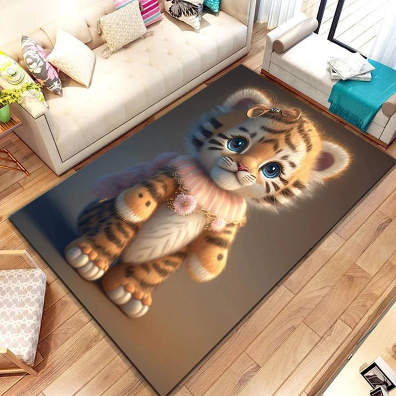 Cute Little Tiger Pattern Rug Wild Animal Carpet for Living Room Bathroom Mat Creative Doormat for Bedroom Home Decor Floor Mat