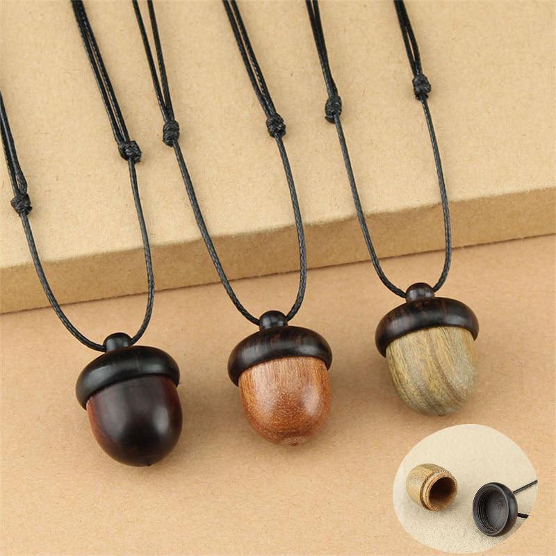 1pcs Vintage Screwable Ebony Acorn Pendant Gawu Box Long Necklace Pine Cone Acorn Design Pendant Drop Necklace Jewelry