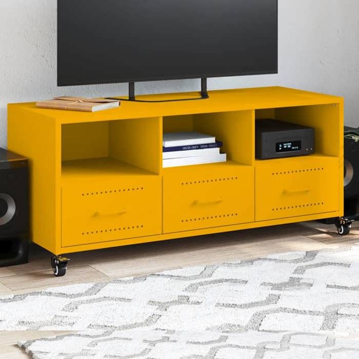VidaXL Meuble TV, Armoire de Télévision avec Tiroirs et Étagères, Support Télé avec Rangement Salle de Séjour, Jaune 846695