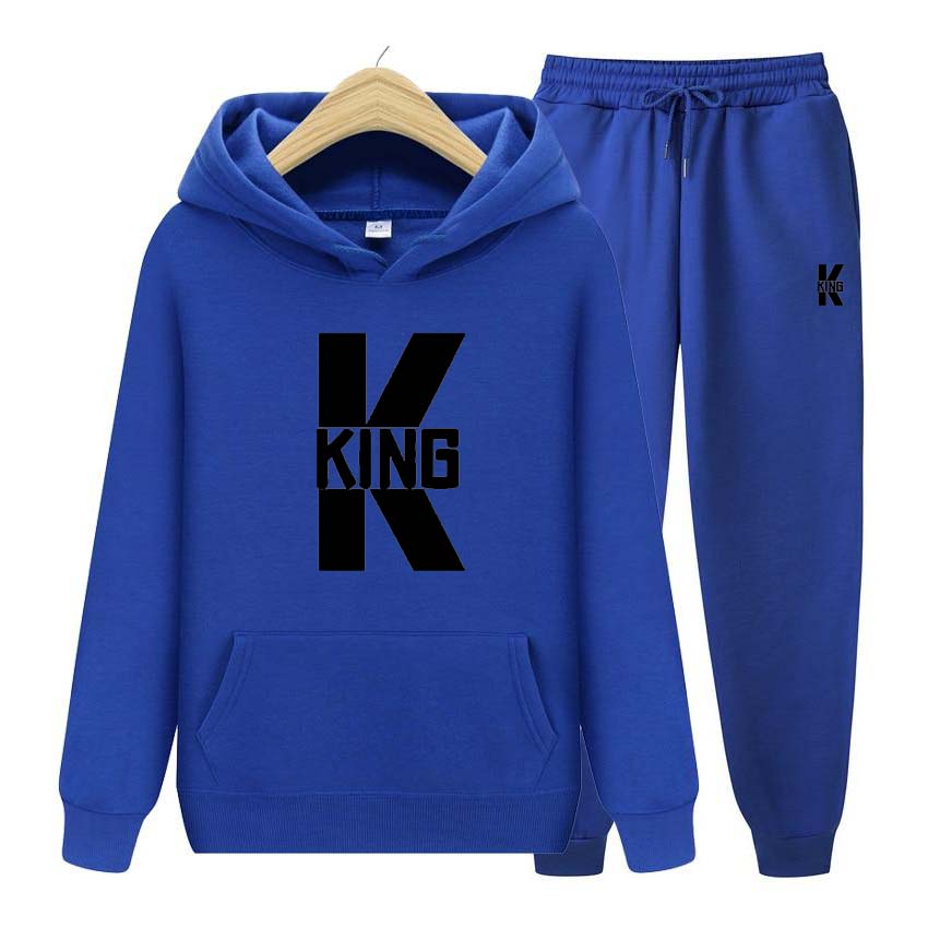 King Print Tracksuit 2 Pieces Set Long Sleeve Sweatshirts for Men Women Sport Suit Hooded Pullover Sweatshirt Top Coat