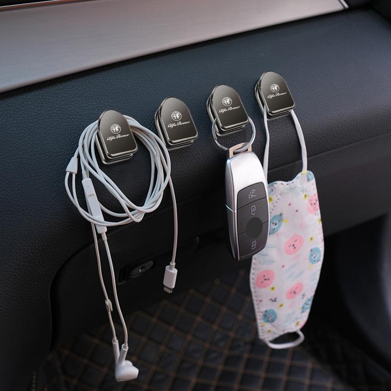 2Pcs Car Interior Mini Storage Hooks Organizer Sticker For Alfa Romeo Giulia Stelvio Junior Tonale 33 Giulietta MiTo 147 156 159