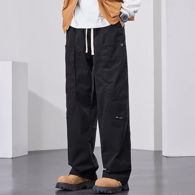 Pánske trendy americké retro cargo nohavice - Ťažké, Veľké vrecká, High Street štýl, Voľný strih, Rovné široké nohavice, Ležérne dlhé nohavice.