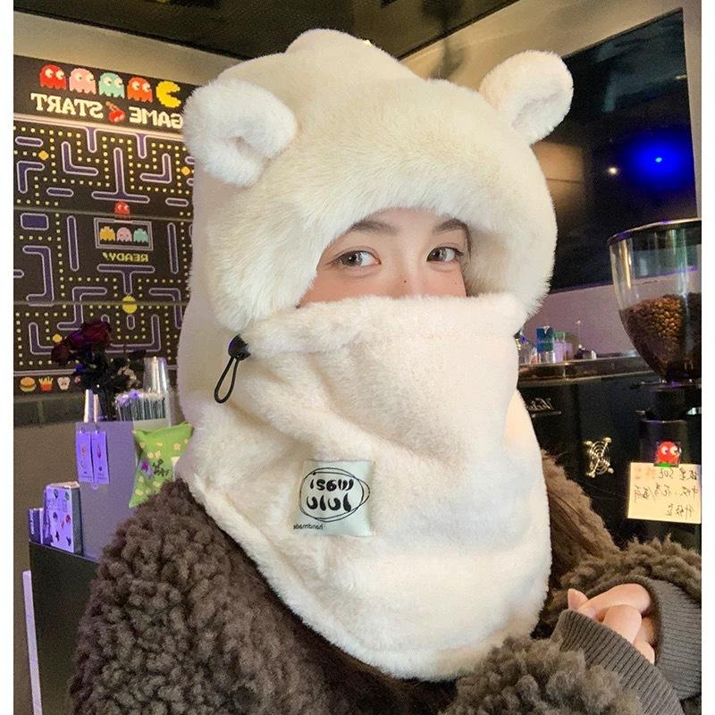 1Pc Winter Cycling Windproof, Cold-Proof, Warm Electric Bike Cover, Plush Neck Scarf/Scarf Integrated Women's Hat