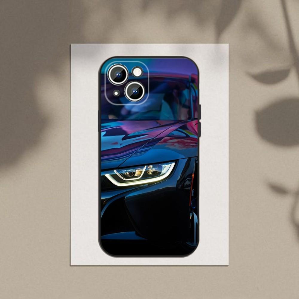 B-Blue Red Car Phone Case Phone Case For Apple iPhone 15,14,13,12,11,XS,XR,X,8,7,Pro,Max,Plus,mini Silicone Black Cover