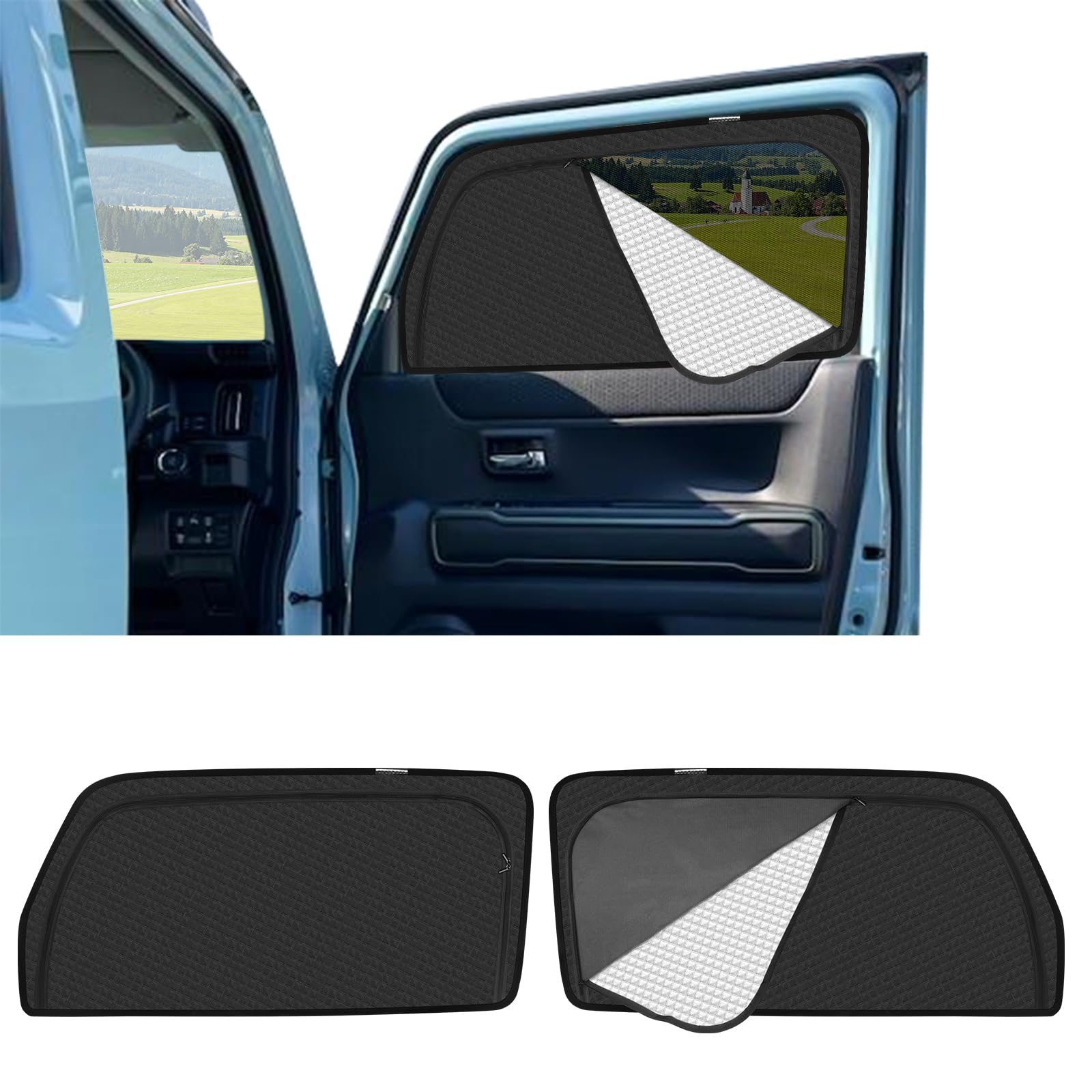 

Два магнитных боковых солнцезащитных экрана для нового Suzuki Hustler. Эти интегрированные сетчатые солнцезащитные экраны обеспечивают защиту от жары, солнца, УФ-лучей и насекомых. Эти сетчатые солнцезащитные экраны идеальны. чёрный