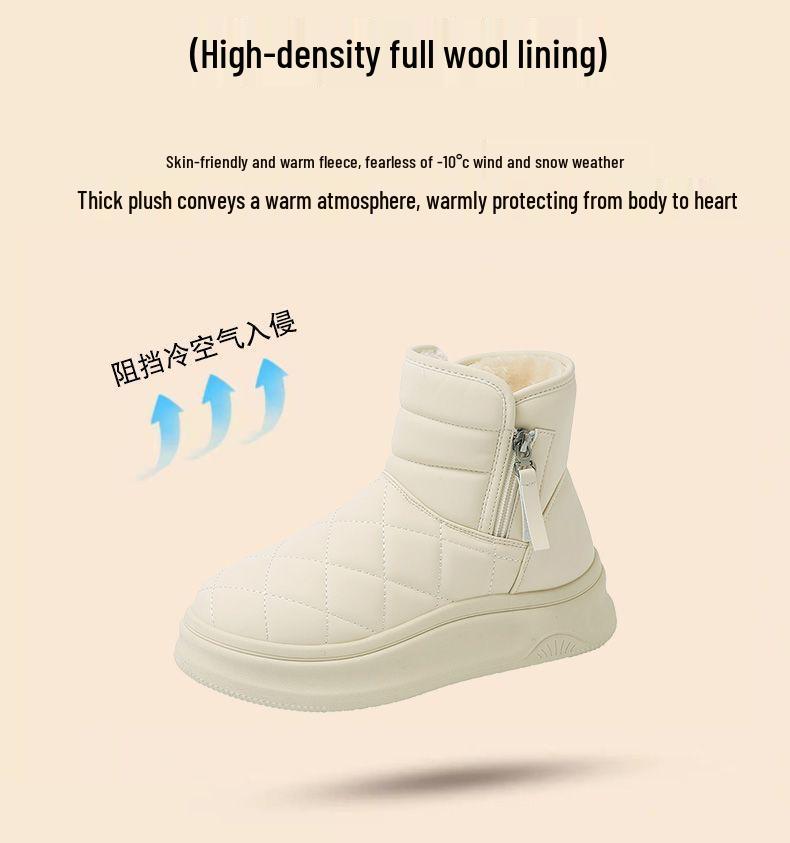 Women's Winter Leather & Fur Snow Boots with Extra Velvet, Thick Insulation, Non-Slip, Waterproof Design