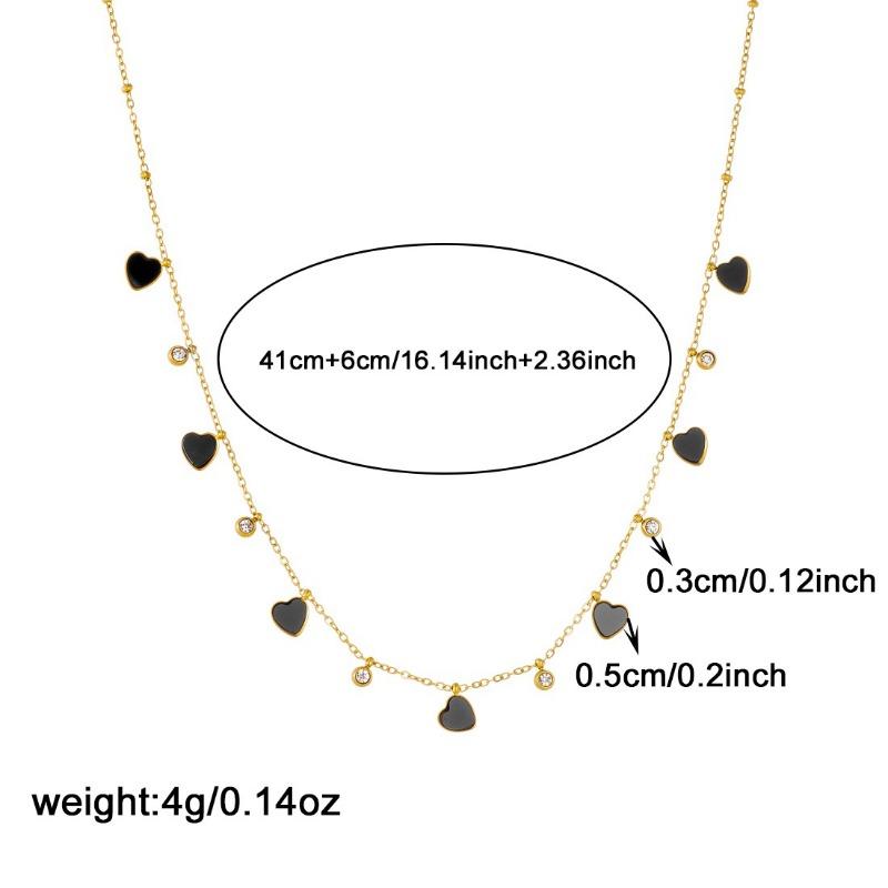 Gold Tone White Enamel Heart Charm Choker Necklace with Zircon