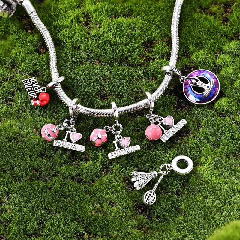 925 Silve Charms Sports Series Basketball Football Badminton Yoga Boxing Charms Bead Pendant Fit Bracelet Jewelry Gift